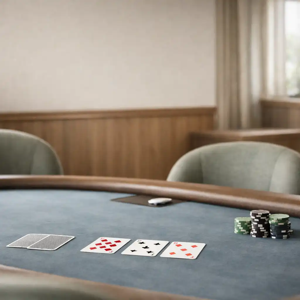 Dedicated poker room with a felt table, real cards and warm timber trim